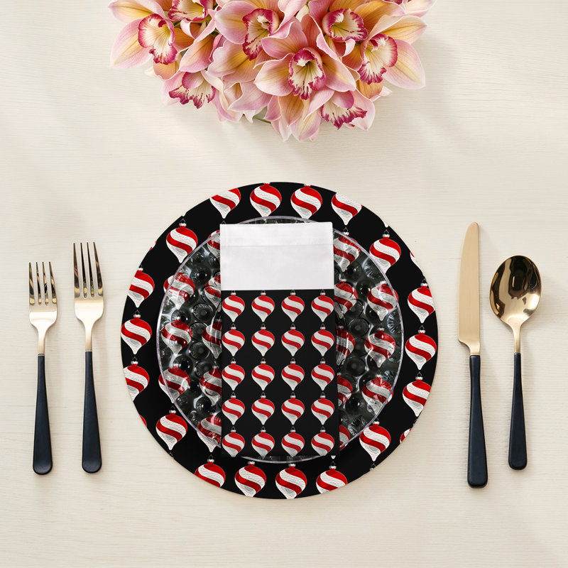 Xmas Ornament Cotton Sateen Dinner Napkins, Black