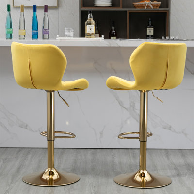 Velvet Adjustable Swivel Bar Stools Set Of 2 Modern Counter Height Barstools With Golden Color Base -  STYLISH, OKKK612-W116472791