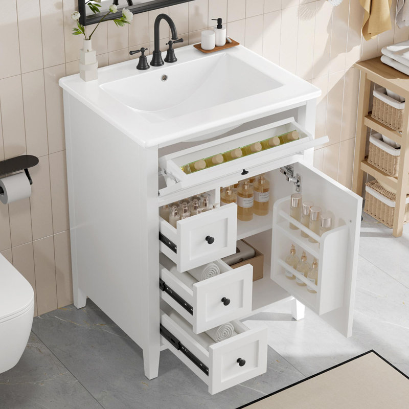 Meuble-lavabo simple 24 po avec lavabo, Noir, Blanc