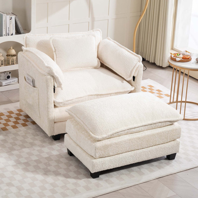 Canapé simple surdimensionné avec repose-pieds portatif Boucle, Beige