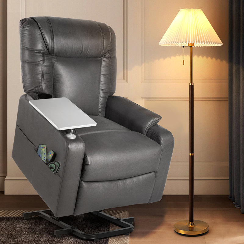 Fauteuil de massage chauffant en similicuir, Similicuir gris