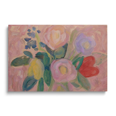 Multicolor Canvas Still Life Oil Painting, Painterly Vase and Flowers Wall Art for Living Room Dining Room and Bedroom