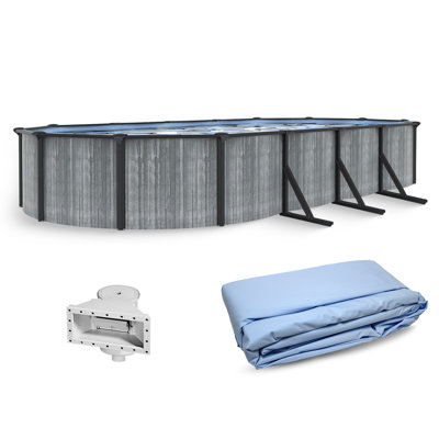 Blue Wave San Pedro 12x24-ft Oval 52-in Deep Hard Sided Steel Wall Above Ground Pool with 6-in Top Seats, 5-in Verticals, Skimmer & Vinyl Liner - 6,300 Gallon Cap for Family Swimming & Recreation
