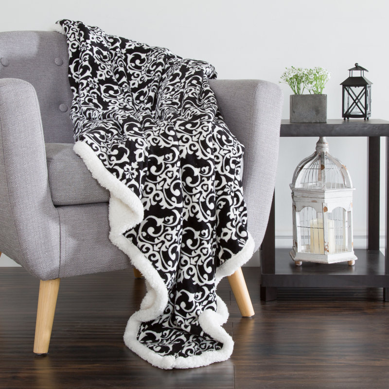 Reversible Fleece Blanket - 50-Inch x 60-Inch Machine-Washable Sherpa Throw - Cozy Blanket for Couch, Chair, or Bed by Lavish Home