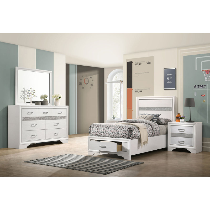 Ensemble de chambre à coucher double 4 pièces Aafreen, Blanc, Lit double