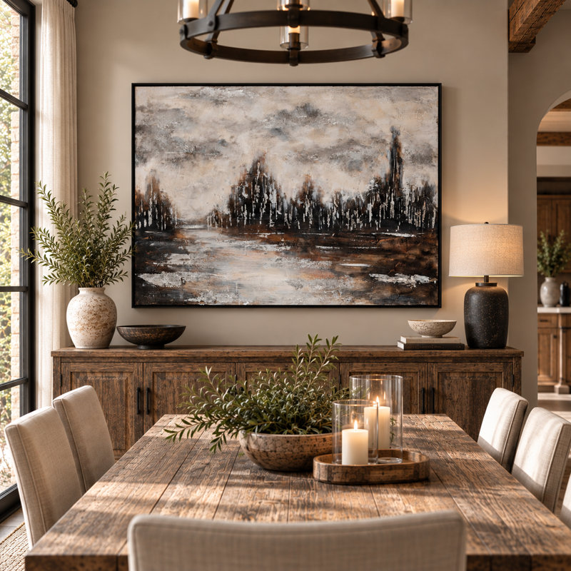Rustic Surroundings Hand Painted Landscape Framed Canvas Wall Art