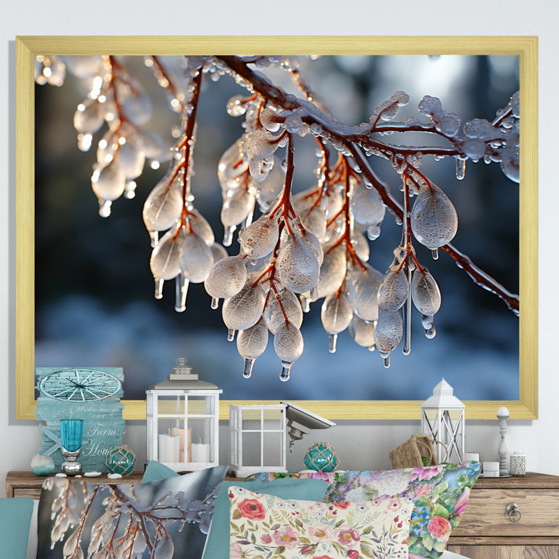«Icy Tree In Winter I», reproduction d'art sur toile, Gold Picture Framed, 34" H x 44" W