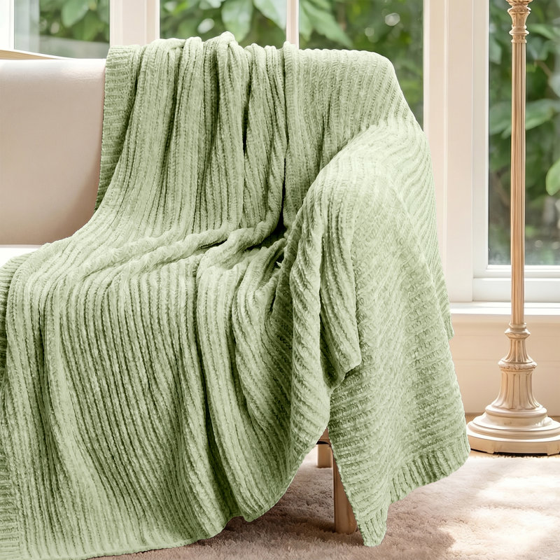 Jeté doux et léger en tricot de chenille réversible, Sauge
