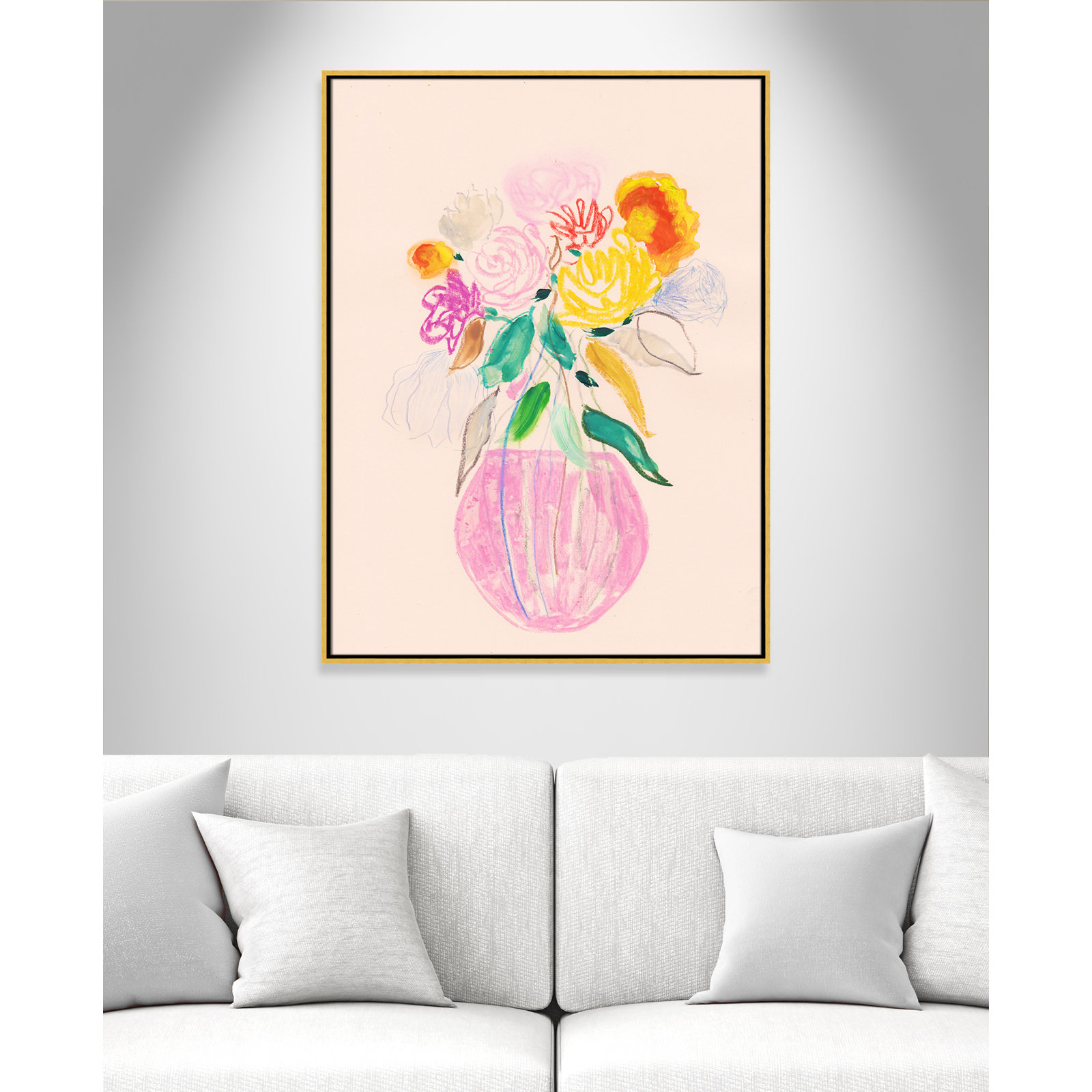 Simple Floral I Print by Bea Dina, No Mat, 41.5" H x 31.5" W x 2" D, Gold Floater Framed Canvas