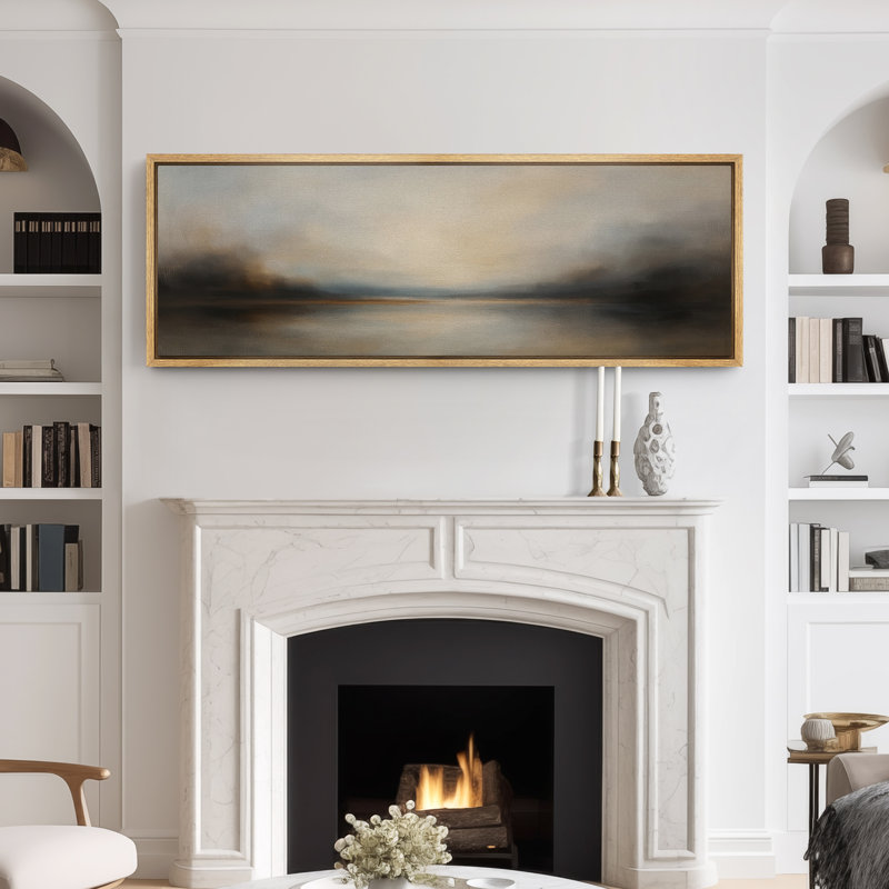 Large Framed Canvas Print Wall Art - Abstract Landscape Print for Modern Home Decor, 20" H x 60" W, Natural