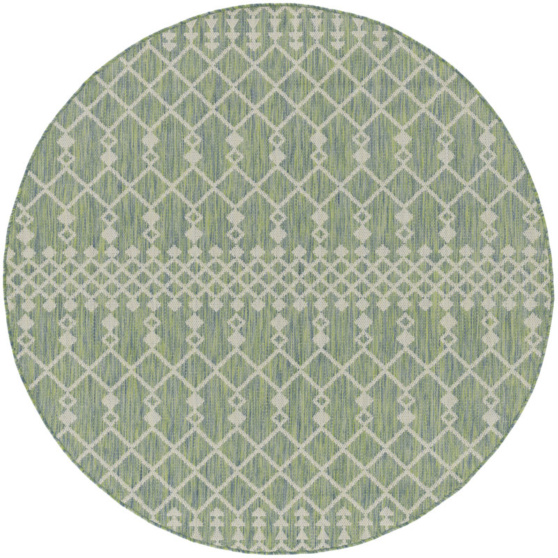 Robbs Rectangle Indoor/Outdoor Area Rug, Round 8', Blue/Green