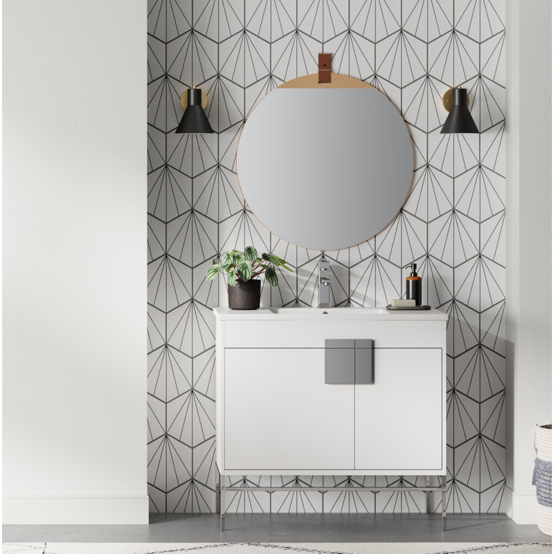 Ensemble de meuble-lavabo simple 36 po Maisie, Peint blanc mat, Chrome poli