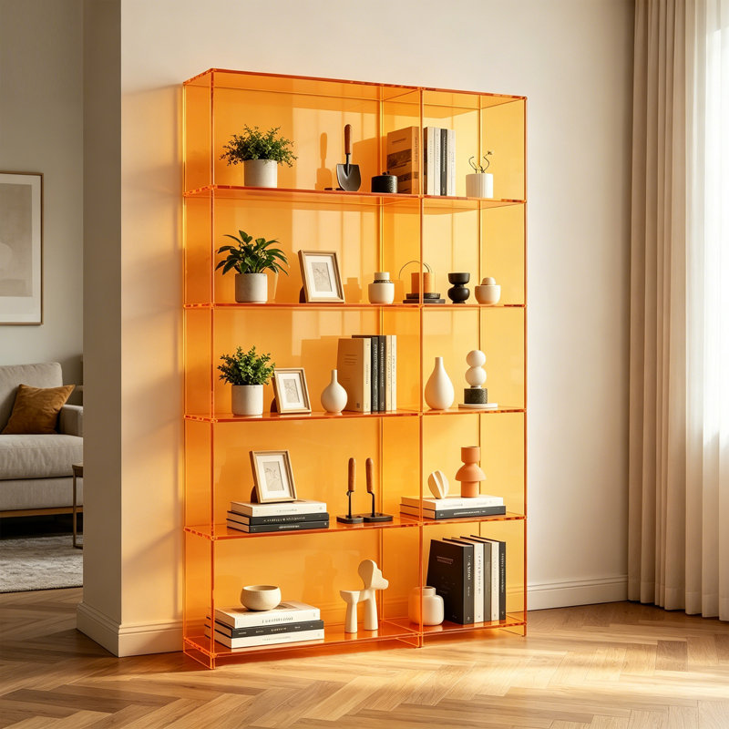 Bibliothèque transparente en acrylique, Orange