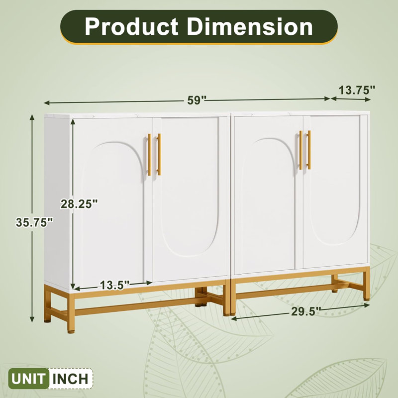Buffet, l 59 po x P 13,75 po x H 35,75 po, blanc