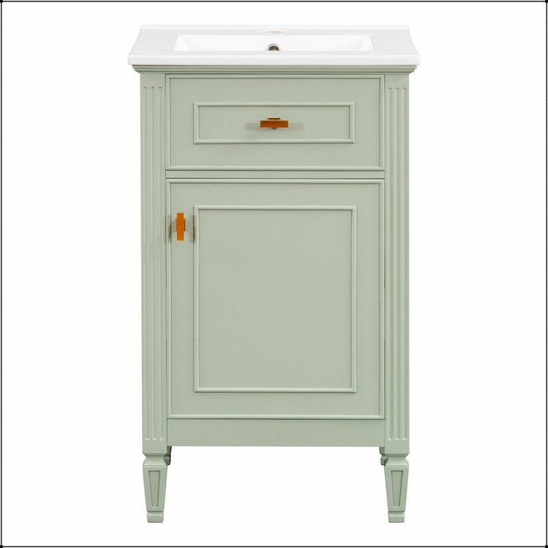 Meuble-lavabo autoportant avec lavabo, pieds en bois massif, tablette réglable, tiroir inclinable, boutons en alliage de zinc pour les petits espaces