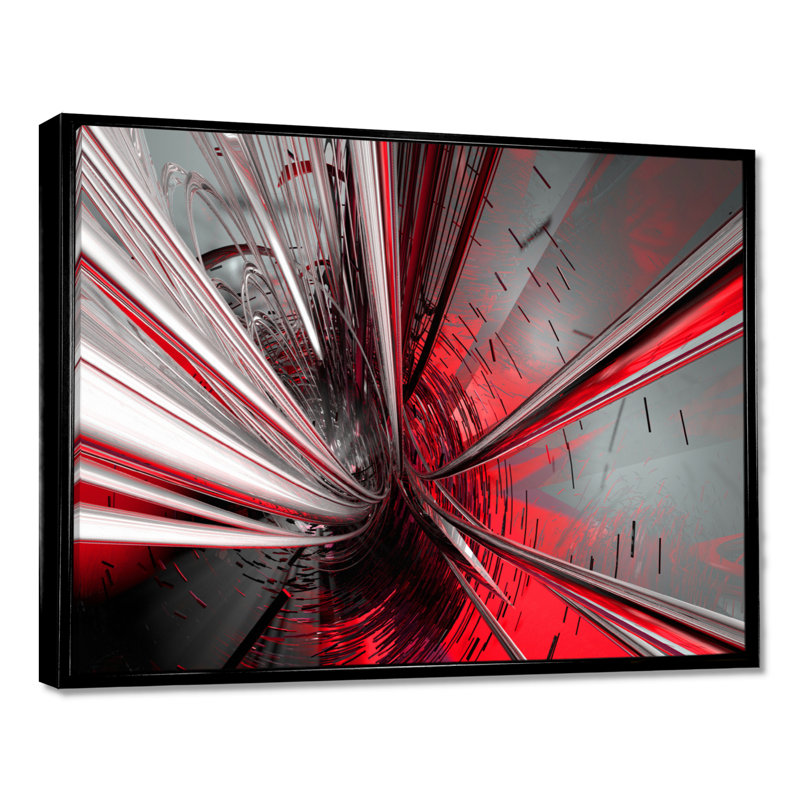 « Fractal 3D Deep into Middle » - Impression d'art graphique, H 30 po x l 40 po, Reproduction avec cadre flottant, Noir