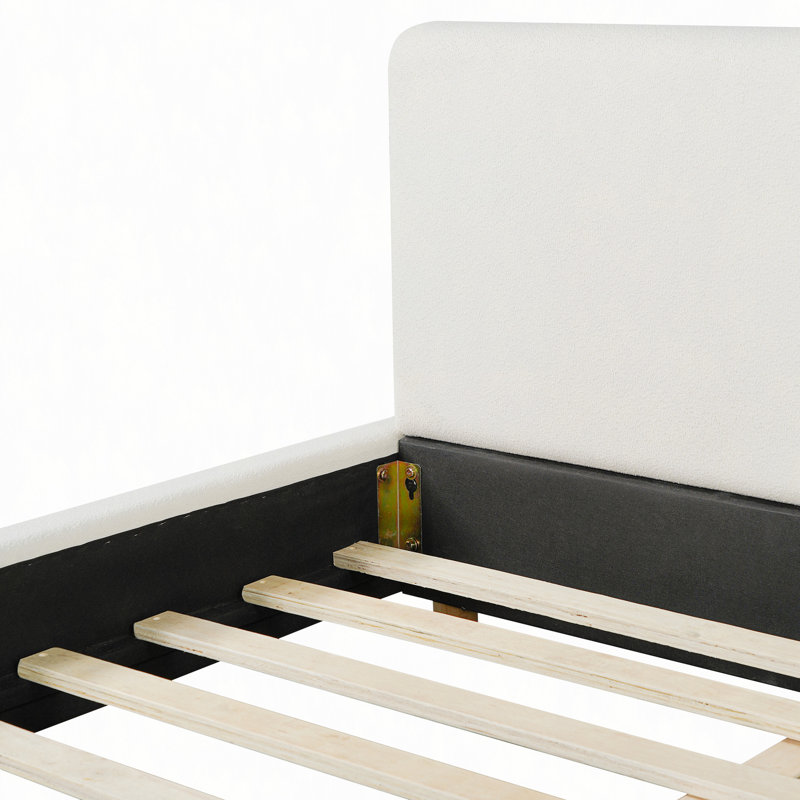Lit plateforme capitonné en tissu bouclé avec tête de lit, style moderne, sommier à lattes en bois, sans sommier tapissier, montage facile