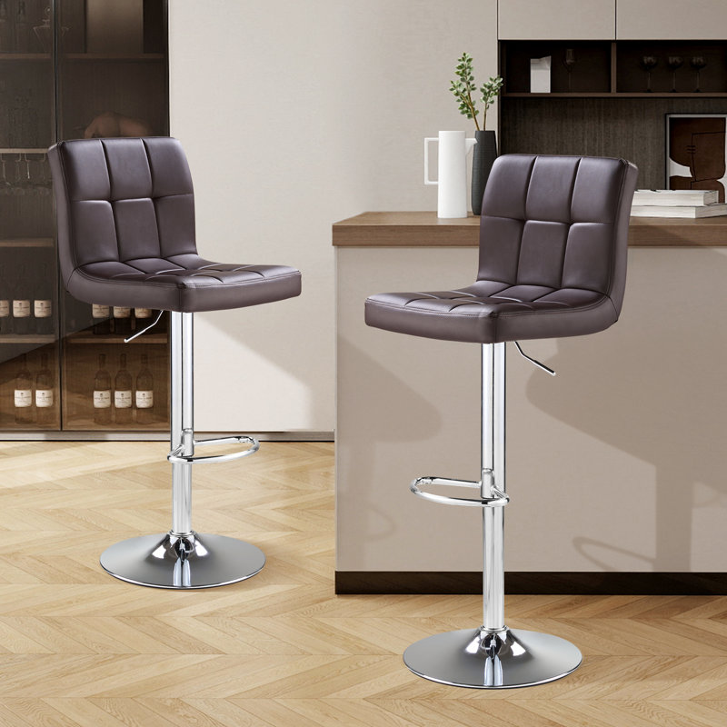 Swivel Adjustable Bar Stools, Thickened Seat Cushion Bar Stool with Backrest, Counter Height PU Leather Bar Chairs for Kitchen Island, Dining Room, Darkbrown(Set of 2)
