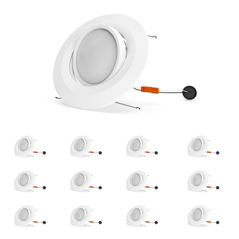 Luminaire encastré rond à DEL à intensité variable de 15 W à DEL de 5/6 po avec globe oculaire réglable (ensemble de 12)