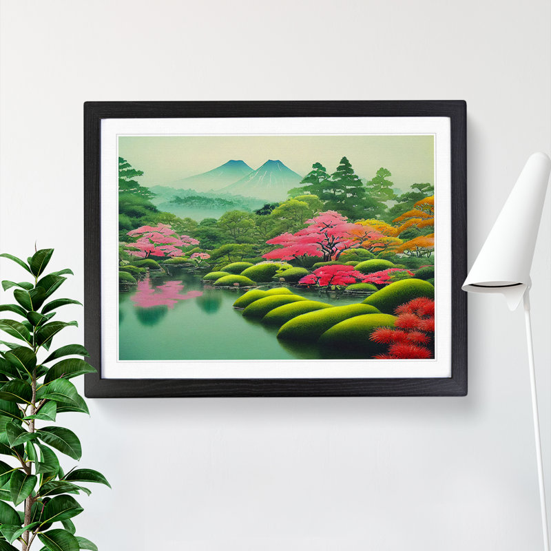 Traditional Japanese Mountains Vol.4 - Single Picture Frame Print, Black Framed, 46cm H x 64cm W x 2cm D