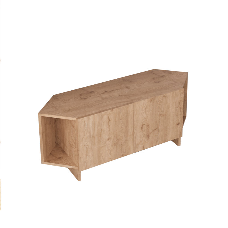 Ola Corner TV Unit for TVs up to 50 Inch, TV Stand with Storage Cabinet & Shelves, Oak