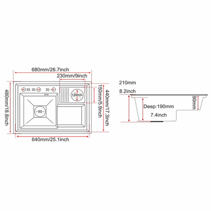 Tonchean 477.5mm W Single Bowl Stainless Steel Kitchen Sink with 1 Faucet Hole