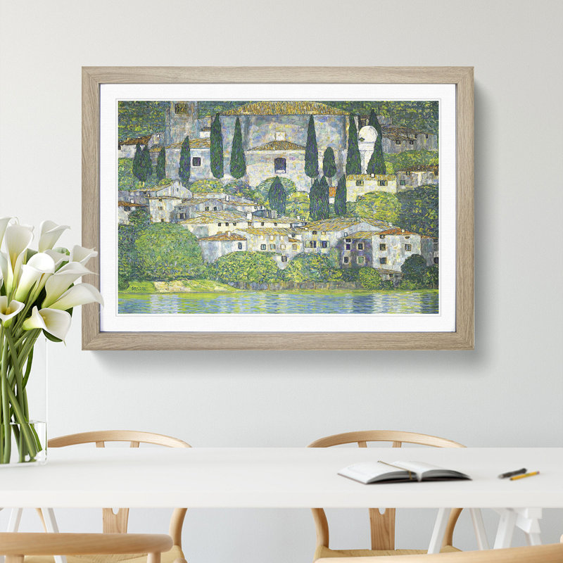 Church in Cassone by Gustav Klimt - Picture Frame Painting on MDF, 36cm H x 48cm W x 2cm D, Oak Framed