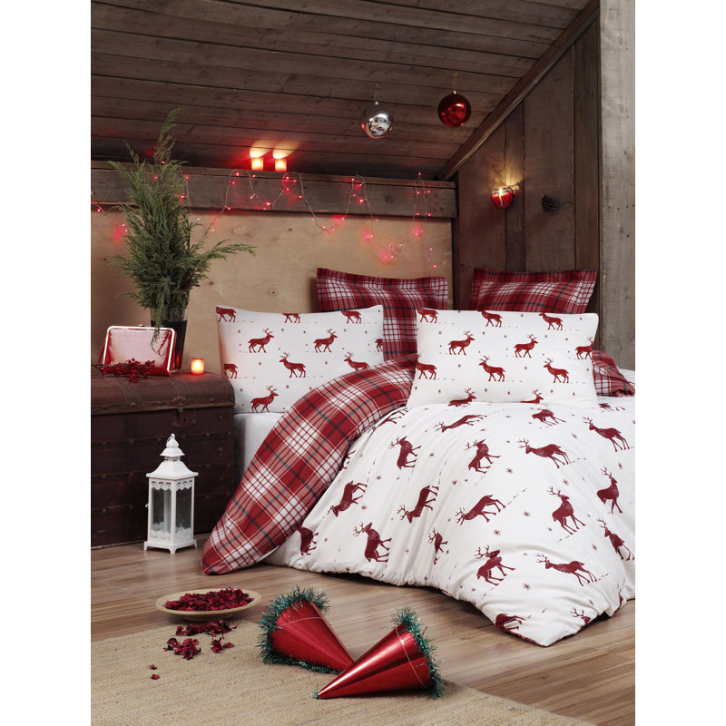 Luxurious Quilt Cover Set, Claret Red & White | 65% Cotton / 35% Polyester, Machine Washable | 2 Envelope Pillowcases (19.7 x 31.5 inches), Perfect for Holiday & Christmas Decor