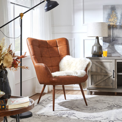 Aichele  28''W x 31.3''D Faux Leather Wingback Chair,Mid-century Oversized Armchair
