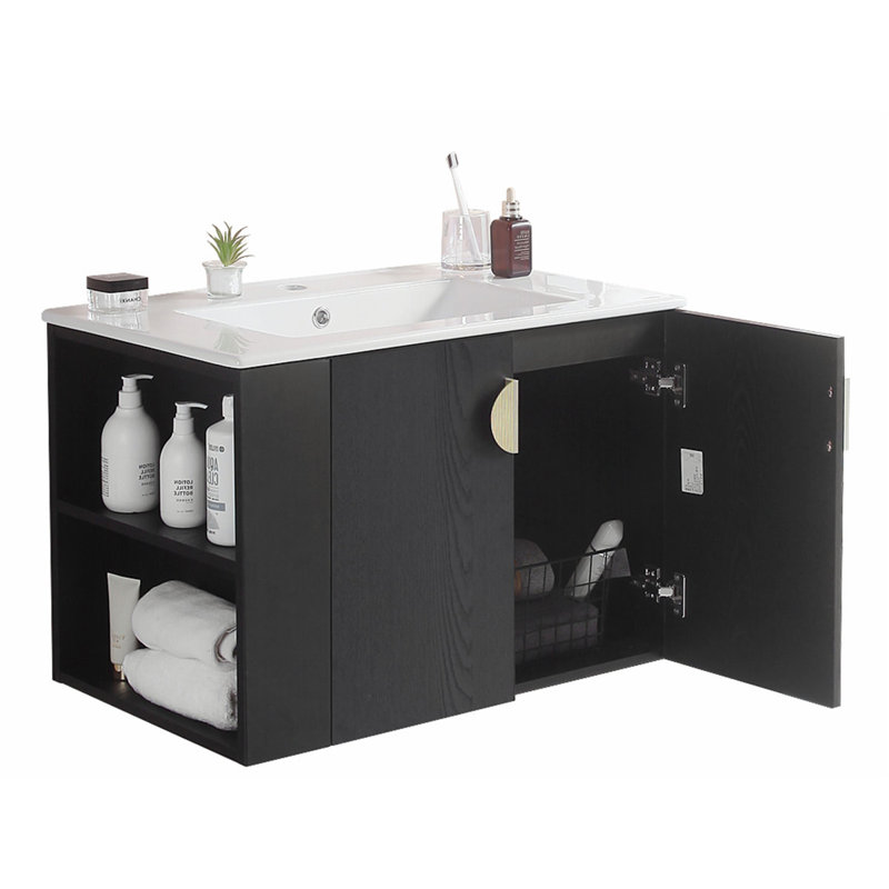 Meuble-lavabo de salle de bain élégant avec lavabo et armoire à deux portes en bois massif