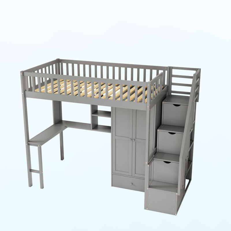 Gizele Solid Wood Slat Bed, Gray