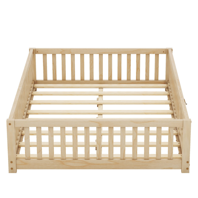 Lit au sol avec garde-corps et porte pour enfants, Naturel, Double