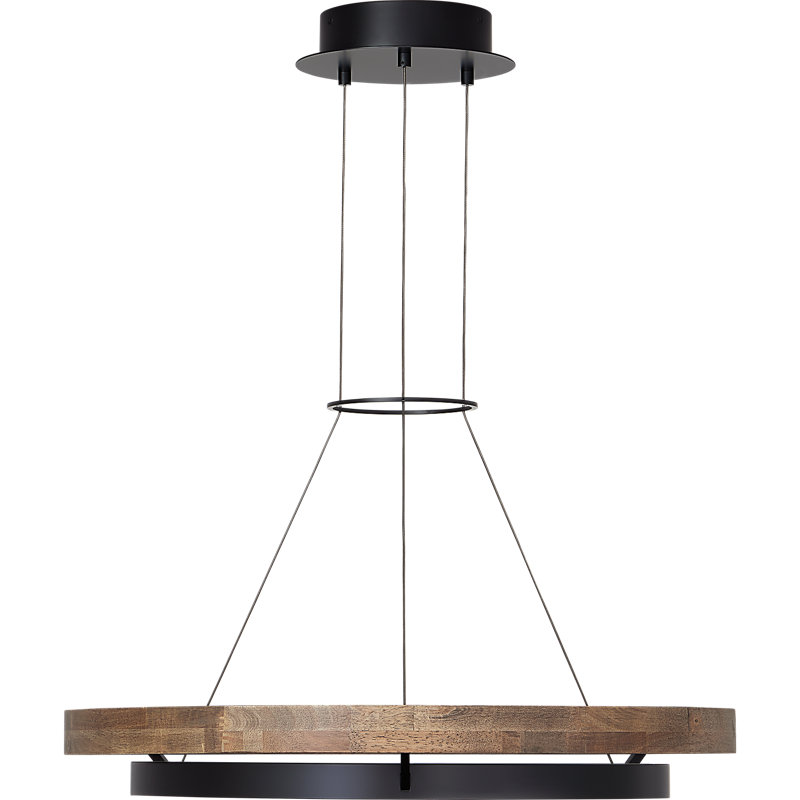 Grace 1 - Light LED Chandelier, Matte Black, Weathered Oak, 3.5" H x 30" W x 30" D