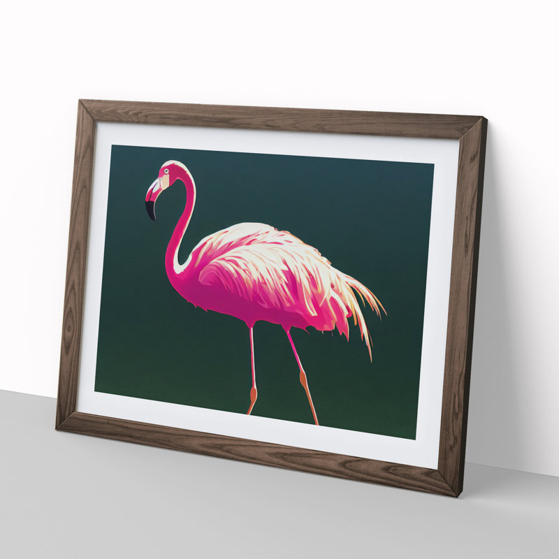 Enthralling Flamingo - Single Picture Frame Painting, 46cm H x 64cm W x 2cm D, Walnut