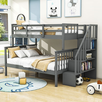 Crissa Kids Twin Over Full Wood Bunk Bed with Shelves