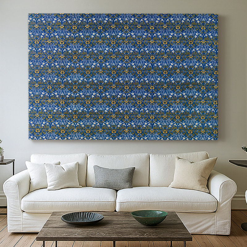 Motif floral répétitif (bleu et or) -William Morris-toile tendue avec châssis-c. 1880, 32x48