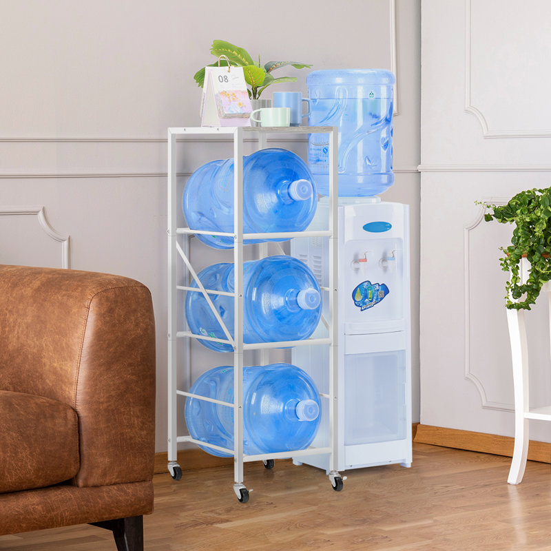 Oak 3 Tier Single Row 5 Gallon Water Jug Storage Rack, White
