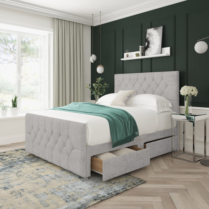 Divan Bed Base, Single (3'), Platinum, Right Side Drawers