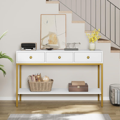Console avec 3 tiroirs, table de vestibule, table de canapé étroite pour le couloir, salon, vestibule, bureau, couloir