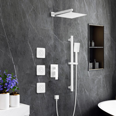 Shower System With 3 Body Jets,12 Inch Wall Mounted Rainfall Shower Set Rain Shower Head And Handheld Spray