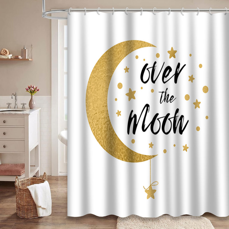 Moon Cute Lover Golden Stars Romantic Shower Curtain with 12 Hooks, L 72 po x l 84 po
