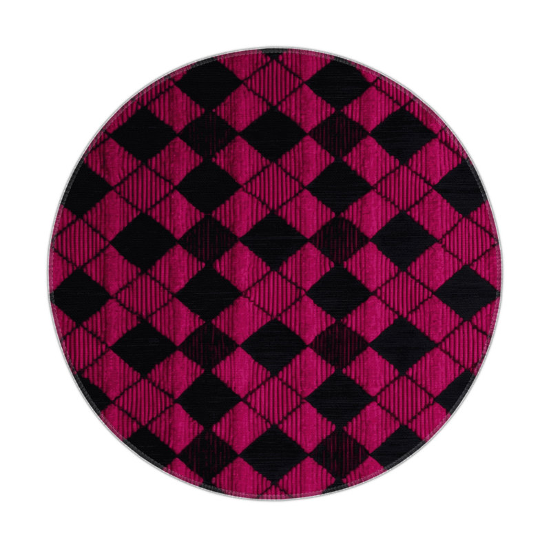 Tapis intérieur / extérieur mauve à carreaux, Rond 5 pi