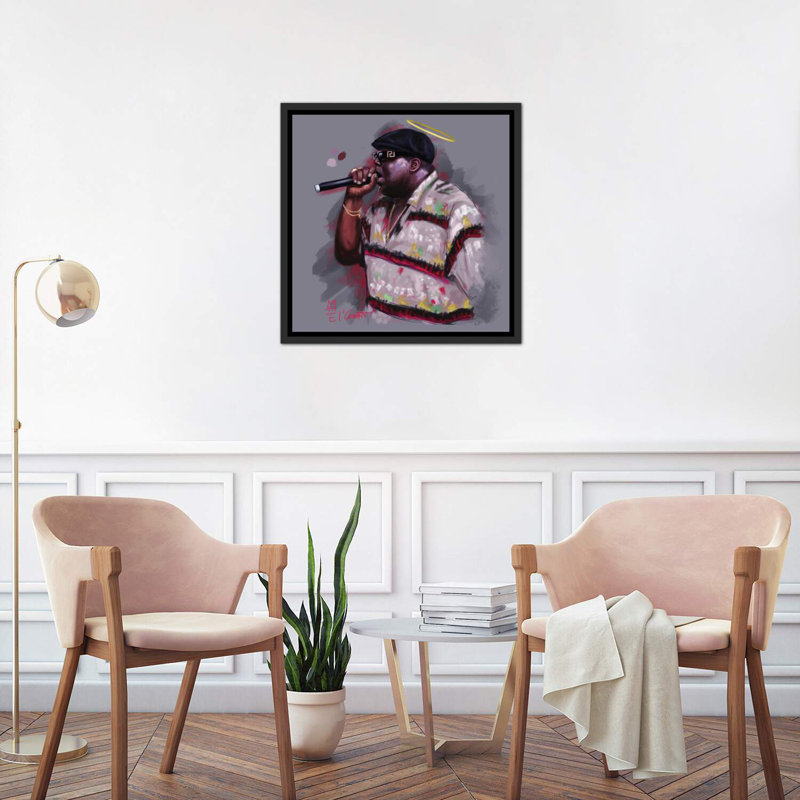 «Biggie» par El'cesart - impression, Cadre noir vieilli, H 18 po x l 18 po x 1,5 po