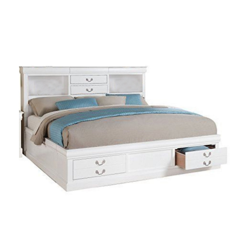 Covertt Solid Wood Bookcase Storage Bed, King, White