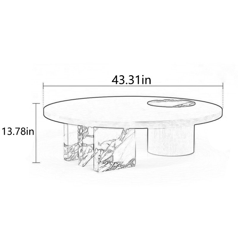 Round simple multi-functional tea table, 13.78" H x 43.31" L x 43.31" W
