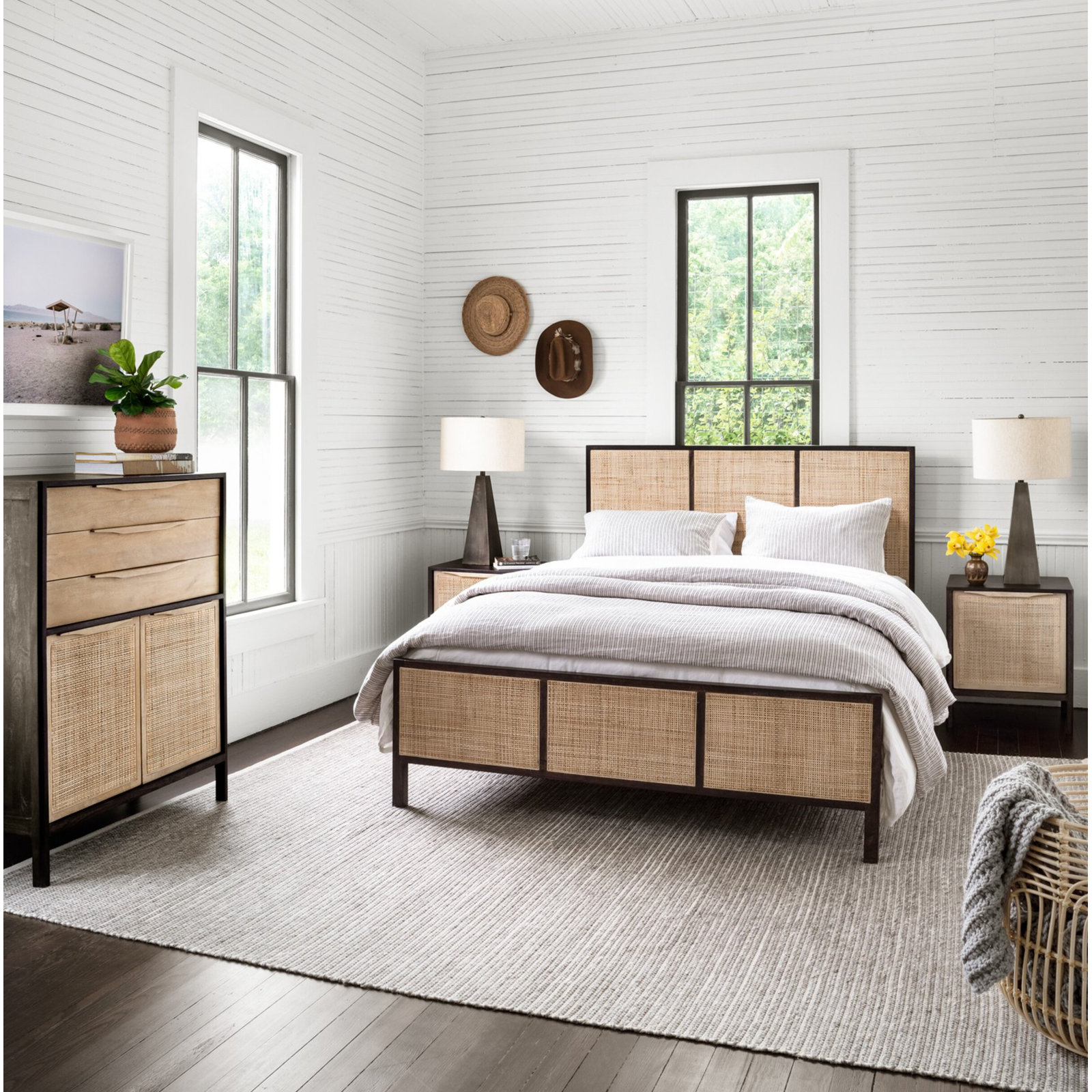 Nellie Cane Bed, King, Black Wash