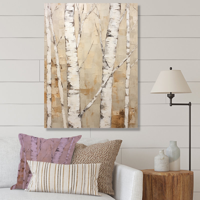 Beige minimalisme arbre bouleau IV sur toile, H 44 po x l 34 po x P 1,5 po, Toile tendue