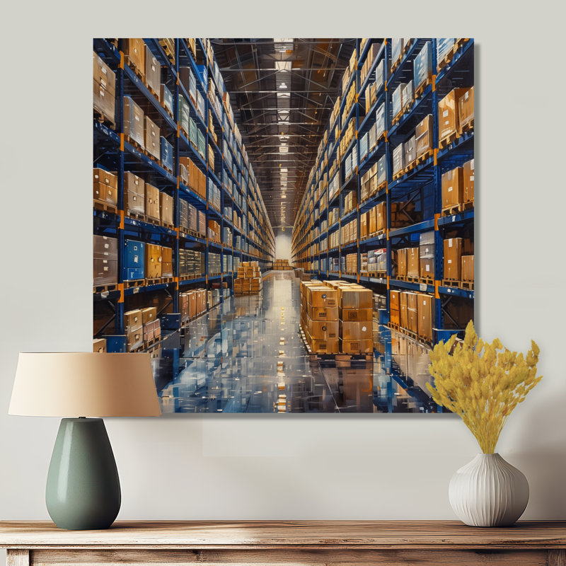 «Blue Warehouse», H 16 po x l 16 po, Toile tendue