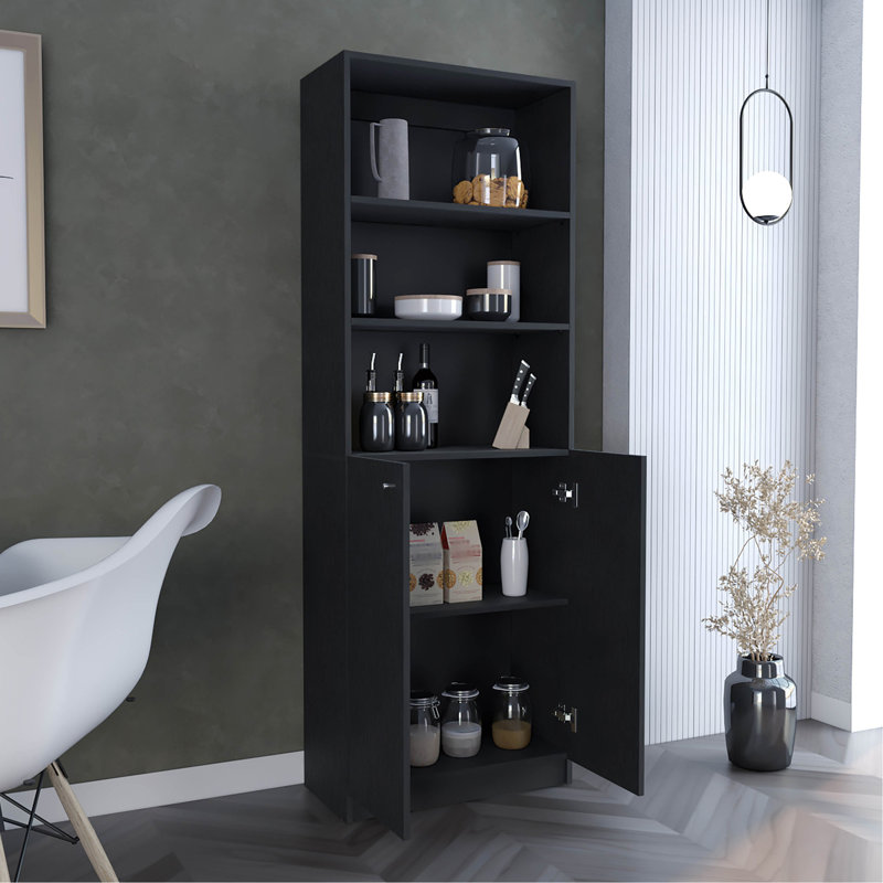 Home 2-Door Bookcase, Modern Storage Unit With Dual Doors And Multi-Tier Shelves, Black