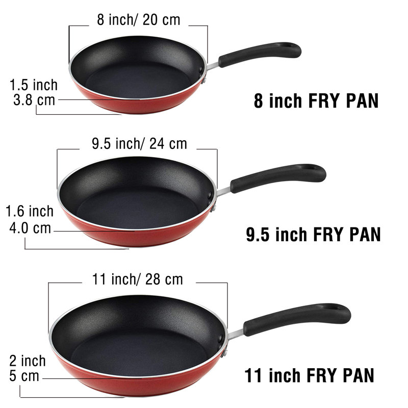 Marble Red Aluminum Nonstick Fry Pan Set, 8, 9.5, 11-Inch